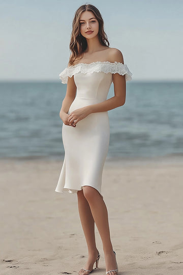 Ivory Off the Shoulder Bodycon Engagement Dress with Lace